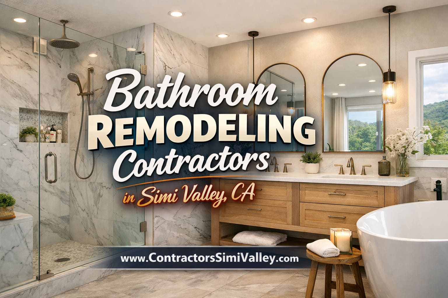 Before and after bathroom renovation in Simi Valley home showing tub-to-shower conversion